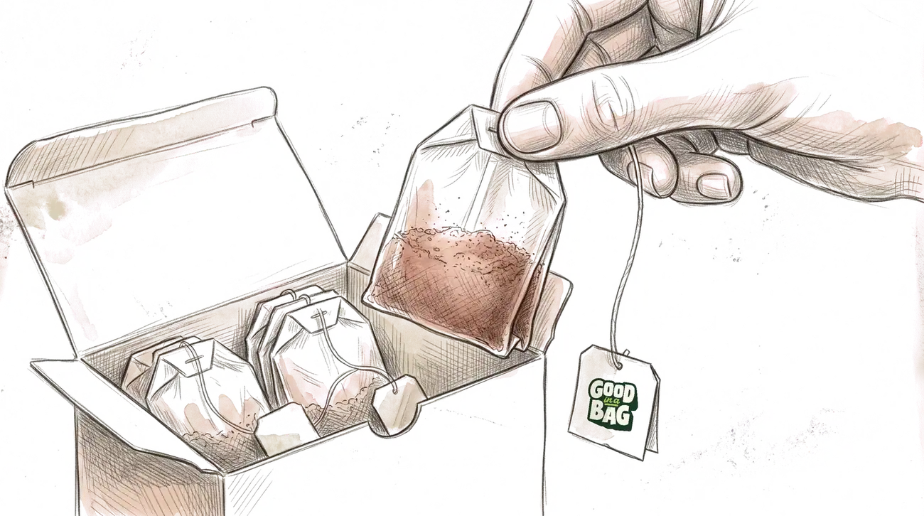 Fingers lifting one sachet out of the box